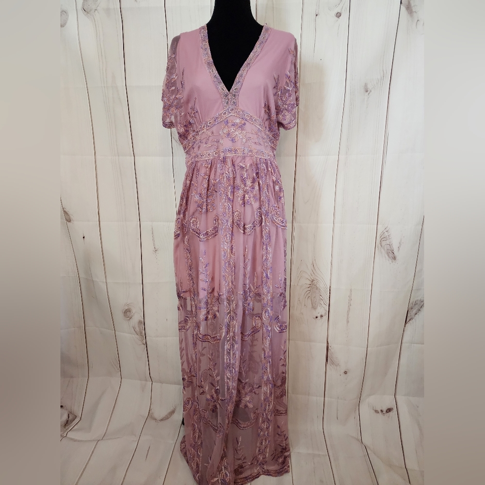 Altar'd State Purple Lilac Candy Mariana Lace Embroidered Maxi Dress. Size L